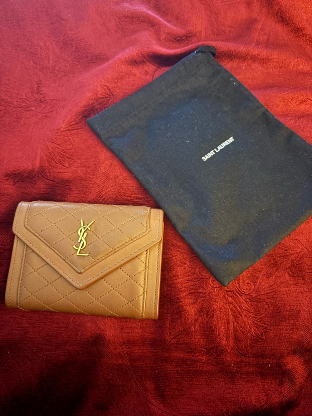 Saint Laurent Tan Quilted Leather Envelope Wallet with Gold YSL Hardware